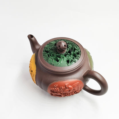 Purple Clay Multicolored Carved Four Seasons Teapot