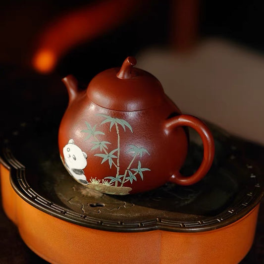 Yixing zishahu raw ore Zhu Mud hand-painted panda eggplant and melon.