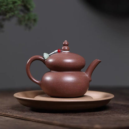 Yixing Zisha Pot Master Hand-made the old section of the original mine, Nifulu double-full teapot, and covered the gourd.