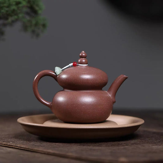 Yixing Zisha Pot Master Hand-made the old section of the original mine, Nifulu double-full teapot, and covered the gourd.
