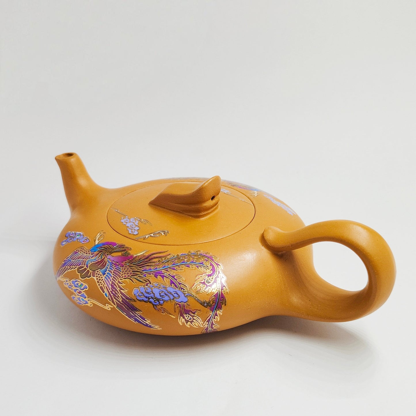 Golden Sand Teapot with Colorful Phoenix Soaring to the Clouds