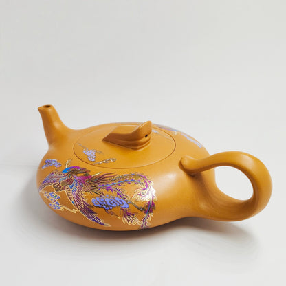 Golden Sand Teapot with Colorful Phoenix Soaring to the Clouds