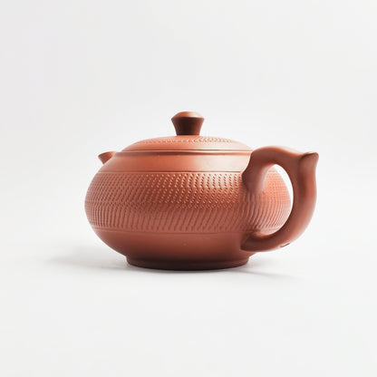 Zhuni Clay Teapot with Brocade Pattern Flat Belly Style