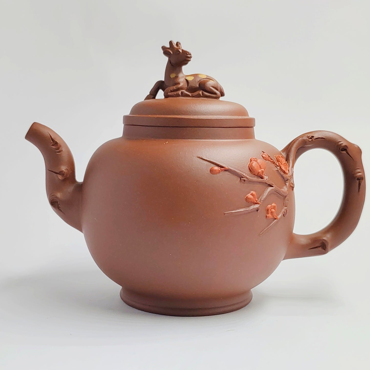 Purple Clay Plum Blossom and Deer Auspicious Teapot