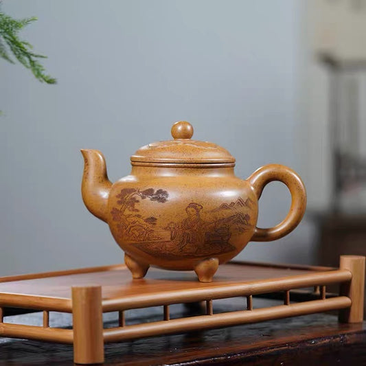 Yixing purple clay pot raw ore tiger skin gold sand handmade Ruyi pot