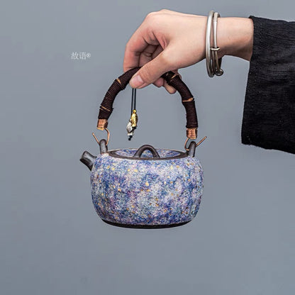 Master Lin Peifu handmade rock and mineral teapot and beam lifting pot.