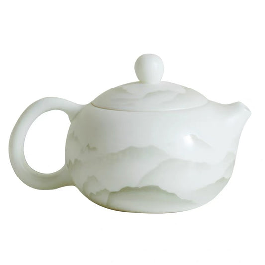 White porcelain teapot with vegetarian suet jade and Xi Shi pot