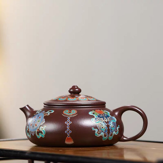 Yixing raw ore purple clay handmade teapot Jinxiu Hanjiang teapot enamel color