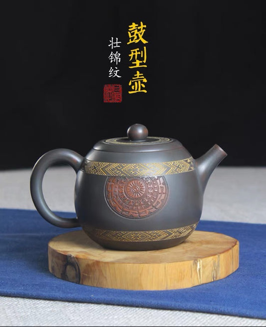 Handmade bronze drum pot with strong brocade pattern