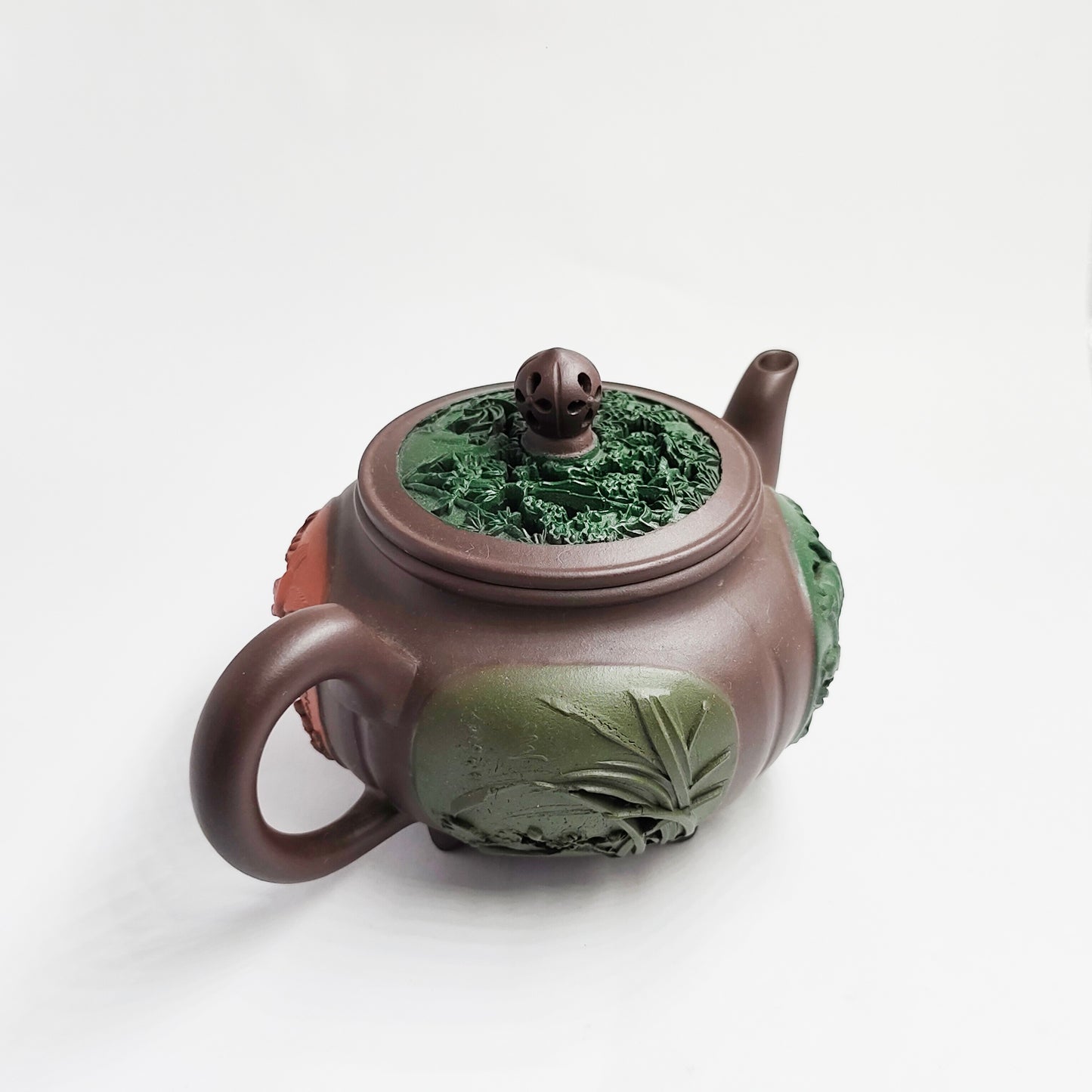 Purple Clay Multicolored Carved Four Seasons Teapot