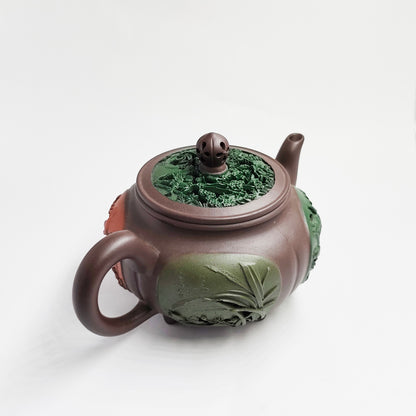 Purple Clay Multicolored Carved Four Seasons Teapot