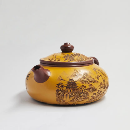 Two-tone Teapot with Galloping Horse and Magnificent Mountains and Rivers