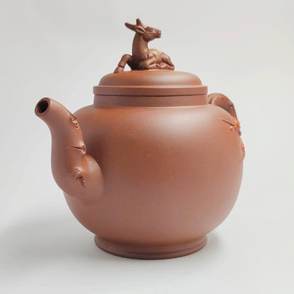 Purple Clay Plum Blossom and Deer Auspicious Teapot