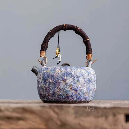 Master Lin Peifu handmade rock and mineral teapot and beam lifting pot.