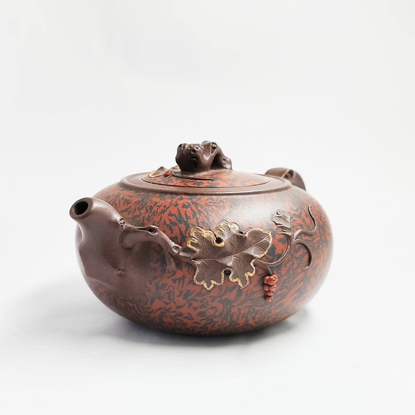 Squirrel and Grape Carved Clay Teapot