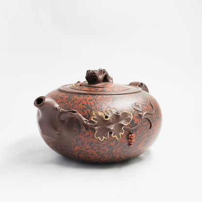 Squirrel and Grape Carved Clay Teapot