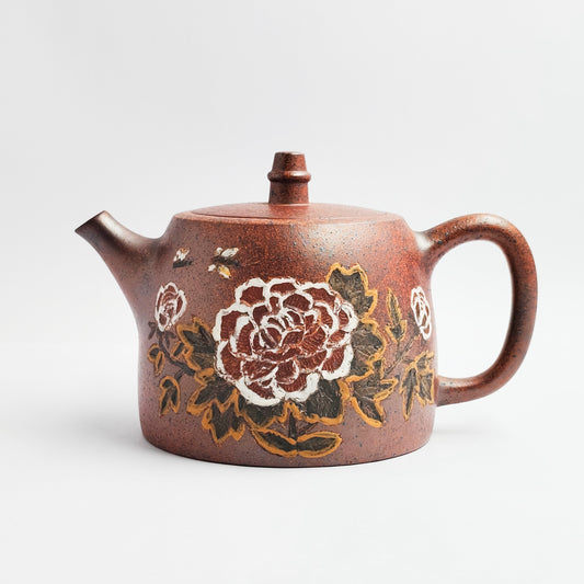 Zhou Wei Wang master handmade Peony teapot