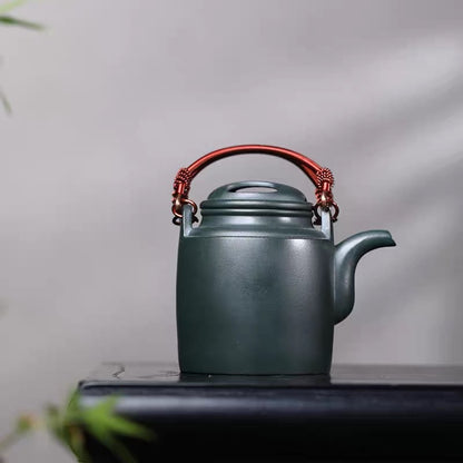 Pure handmade teapot Yixing raw ore green mud painting sketch Niugaiyang barrel pot