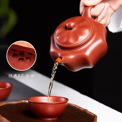 Yixing handmade eight-petal rhombic ribbed teapot